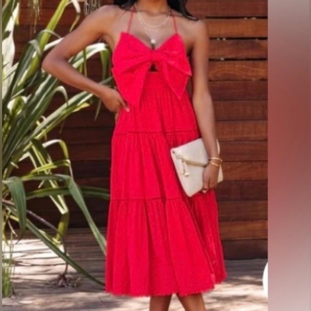 Vici Red Maxi Dress with Bow Detail